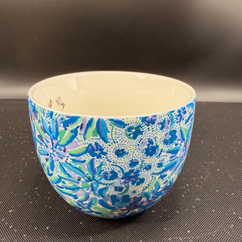Lilly Pulitzer Blue Floral Ceramic Coffee Mug Cup Oversized Gold Accent Tea Cup image 10