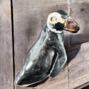 Hand Made Pottery Penguin Bird Figurine Stoneware Figure Paperweight Vintage