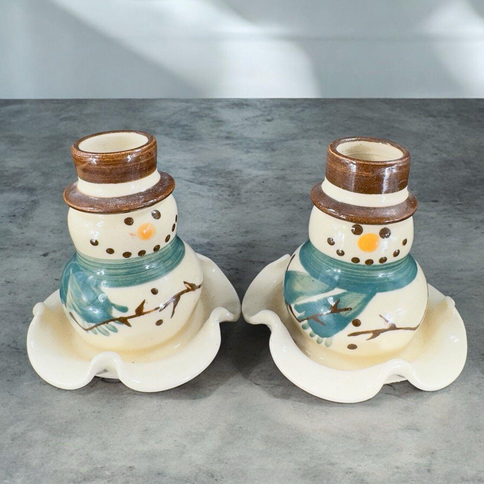 Kovack Pottery 1999 Snowman Candle Stick Holder Set 2 Hand Made