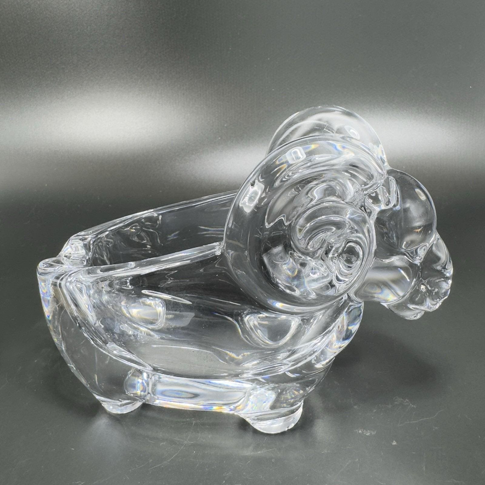 Vannes Le Chatel Heavy Clear Crystal Ram Sheep Ashtray Bowl France