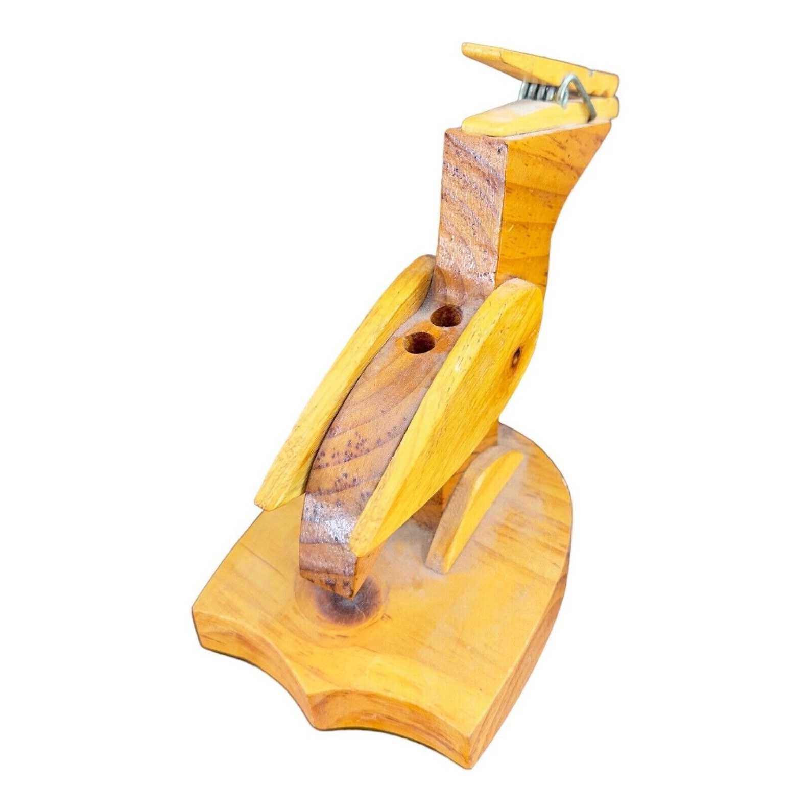 Vintage Clothespin Recipe Holder Duck Bird Folk Art Wood Wooden Note