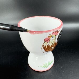 Vintage Italian Pottery Cup Egg Holder With Hand Painted Rooster Hen ...