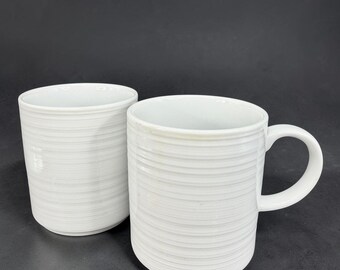 Sant' Andrea Royal Porcelain White Ribbed Coffee Mugs Cups Stoneware Set of 2