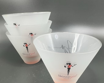 Skinnygirl Skinny Girl Cocktail Martini Glass Cup Clear Frosted Satin Cup Set 4