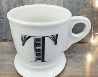 Anthropologie Monogram Initial T Coffee Mug Cup Ceramic Mug White Black VTG
