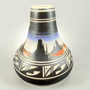 Native American Ute Pottery Vase J May Sgraffito Monument Valley Desert Sunset