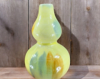 Vintage Pottery Bud Vase Vessel With Pale Yellow Multicolor Spots Ceramic Vase