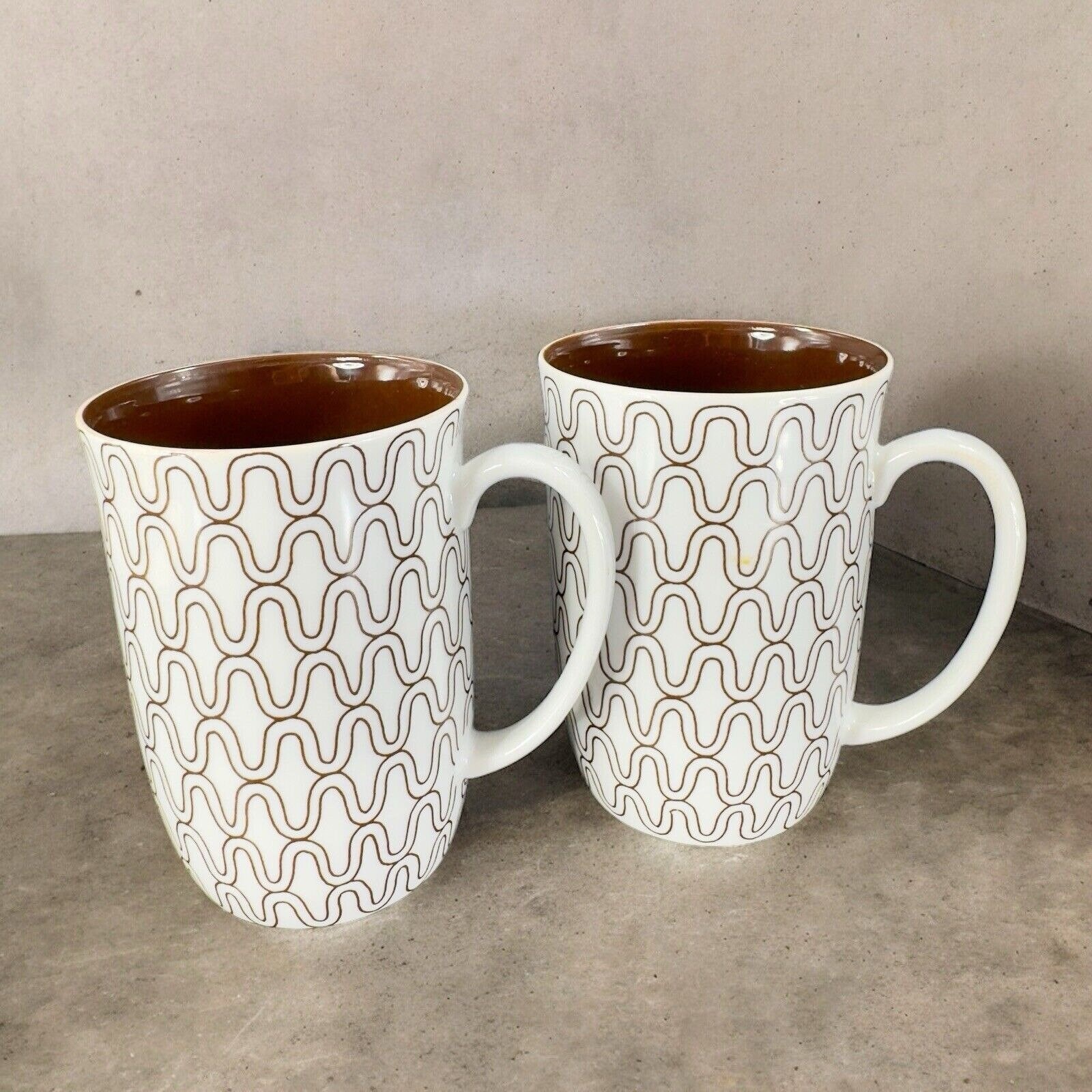 1970S Fitz & Floyd Fishnet Coffee Mug Cup Brown White Handled Mug