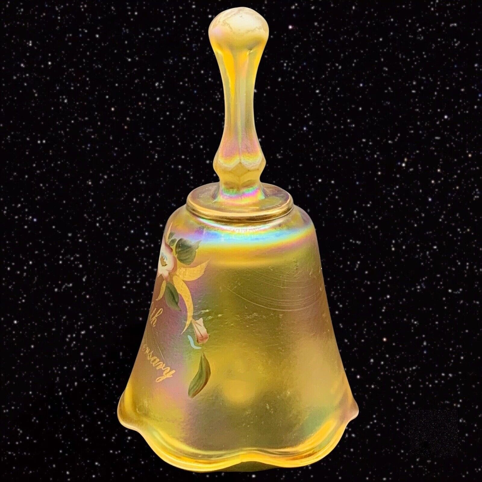 Fenton Glass Hand Painted 50Th Anniversary Iridescent Yellow