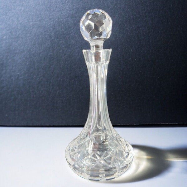 Vintage Waterford Clear Crystal Glass Decanter With Round Stopper Marked Bottom