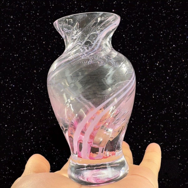 Caithness Scotland Pink White Swirl Art Glass Vase Hand Made Crafted Glass VTG