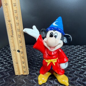 Disney Sorcerer Mickey Mouse Fantasia Ceramic Figurine Red Wizard Robe 4 Inch image 2