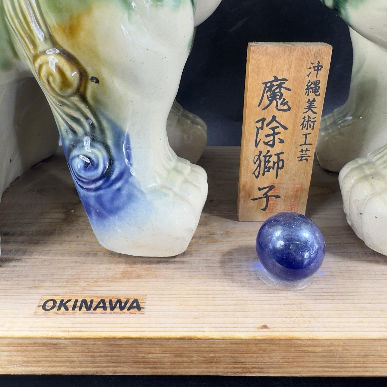 Okinawa Foo Dog Shisa Lion Dog Figurines Pair Japan Ceramic