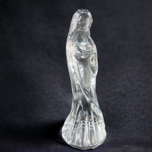 1980s Vintage Clear Religious Icon Madonna And Child Figurine Heavy Glass Decor