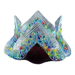 Multicolor Textured Art Glass Handkerchief Bowl Vase Hand Made Confetti Glass