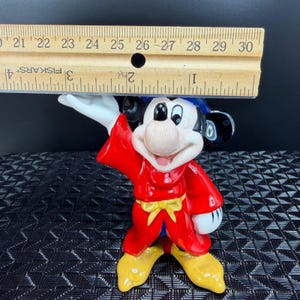 Disney Sorcerer Mickey Mouse Fantasia Ceramic Figurine Red Wizard Robe 4 Inch image 3