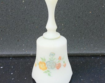 Vintage Fenton Hand Painted Bell Satin Raised Floral Pattern Artist Signed Bell