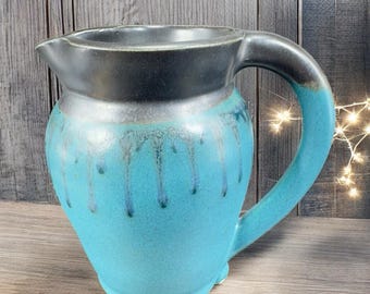 1999 Hand Made Studio Pottery Pitcher Jug Carafe Artist Signed Drip Glaze VTG