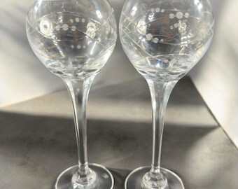 Royal Doulton PRECIOUS Pattern Clear Crystal Goblet Etched Glasses Cups VTG Set2