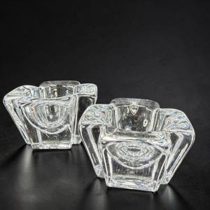 Orrefors Sweden Corona Crystal Votive Candle Holder Set of 2 Lars Hellsten Clear