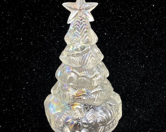 Vintage Iridescent Carnival Glass Christmas Tree With Presents Teddy Bear