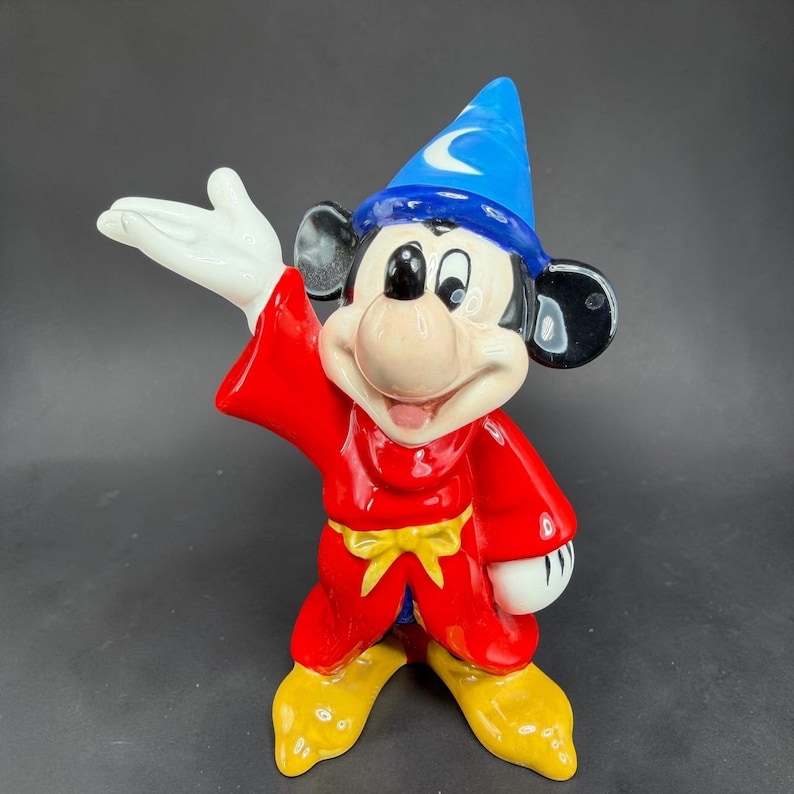 Disney Sorcerer Mickey Mouse Fantasia Ceramic Figurine Red Wizard Robe 4 Inch image 1