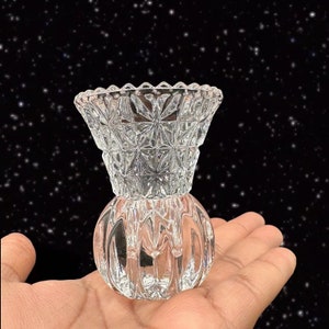 Antique Czech Crystal Toothpick Holder Vase Sawtooth Edge Clear 2.5”W 3”T