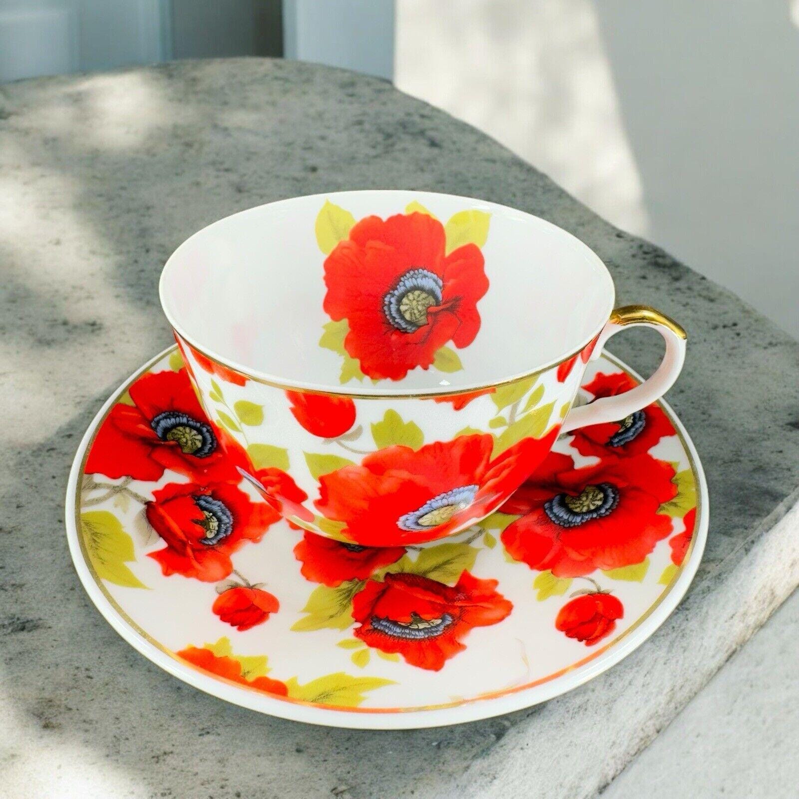 Lesser & Pavey Poppy Fields Tazza Da Colazione In Porcellana, 400ml, Design Papaveri Rosso E Bianco, Made In UK