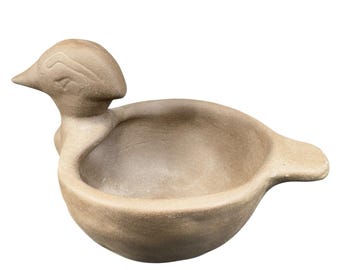 Cahokia Mound Handmade Bird Shaped Effigy Bowl Dish Rattle Primitive Signed VTG