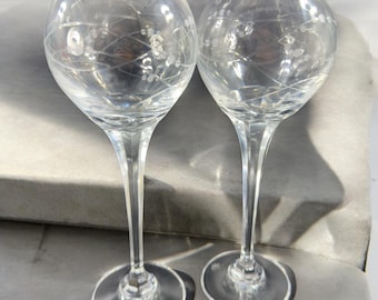 Royal Doulton PRECIOUS Pattern Clear Crystal Goblet Etched Glasses Cups Set 2