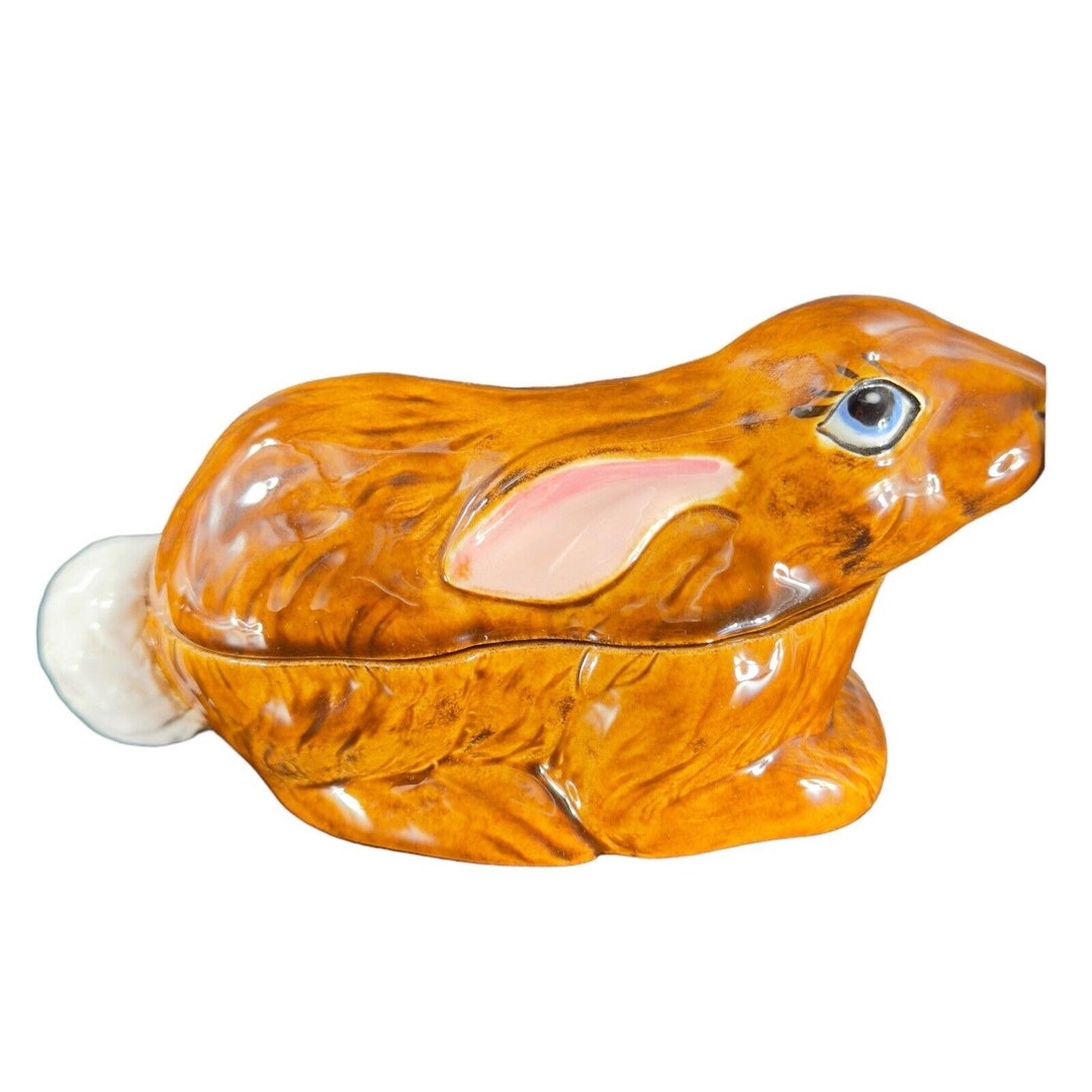 Hand Painted Ceramic Bunny Rabbit Covered Dish W Lid Signed 1980s ...