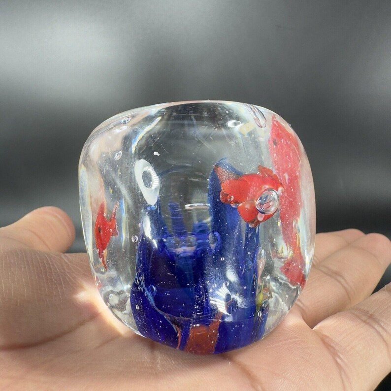 Vintage Art Glass Fish Aquarium Tank Paperweight Figurine Fish Small