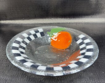 Peggy Karr Fused Glass Checkerboard Plate Dish 8inch With an