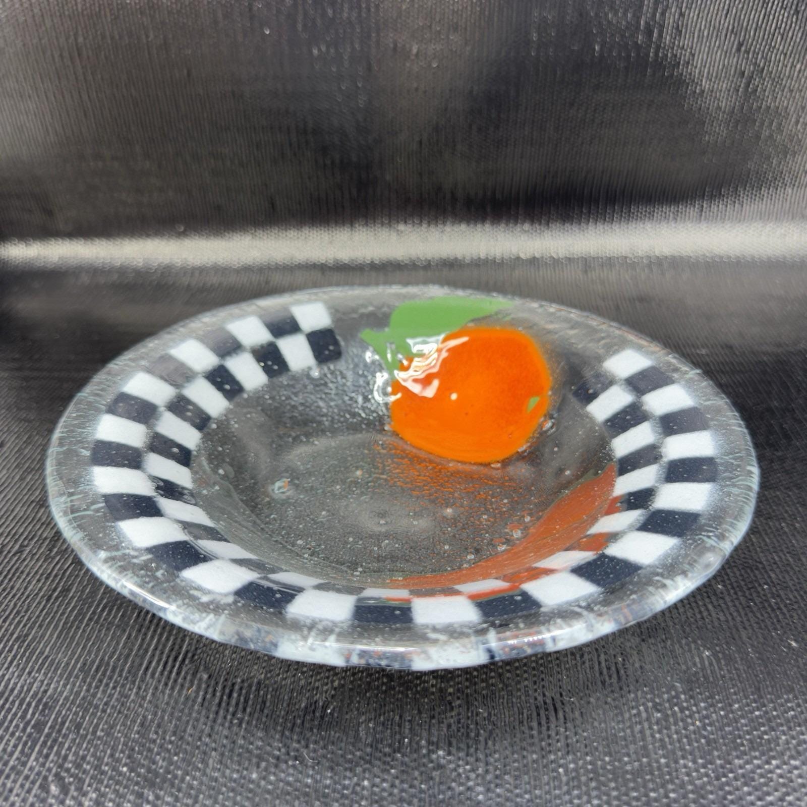 Peggy Karr Fused Glass Checkerboard Plate Dish 8inch With an