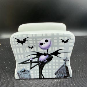 Disney Nightmare Before Christmas Jack & Sally Ceramic Napkin Holder Graveyard image 6