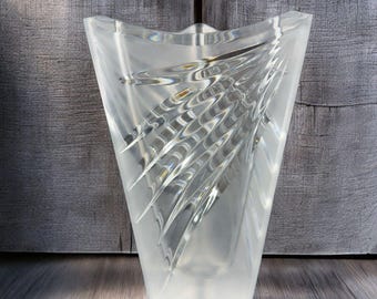 Vintage MIKASA Clear Triangular Crystal Glass Vase Made In Slovenia Glassware