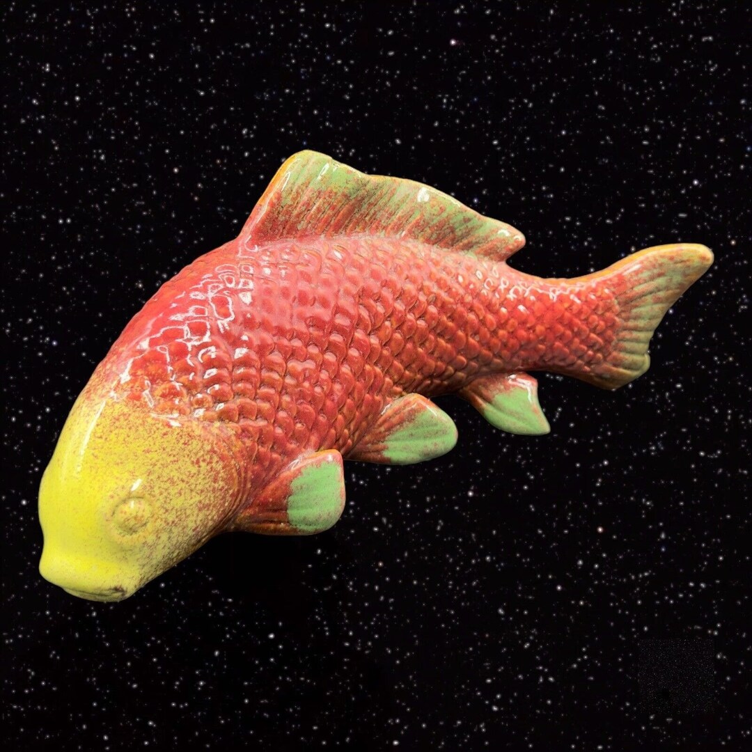 Ceramic Koi Fish Figurine Large Figurine Koi Fish Painted Red Etsy
