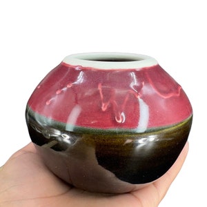 Vintage Studio Art Pottery Signed Belford Pottery Drip Glaze Black Red Glazed