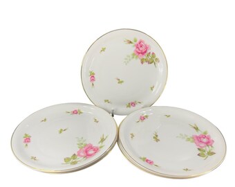 Rosenthal Moss Rose Dish Plate Pompadour Selb Germany Porcelain Set 5 Vintage
