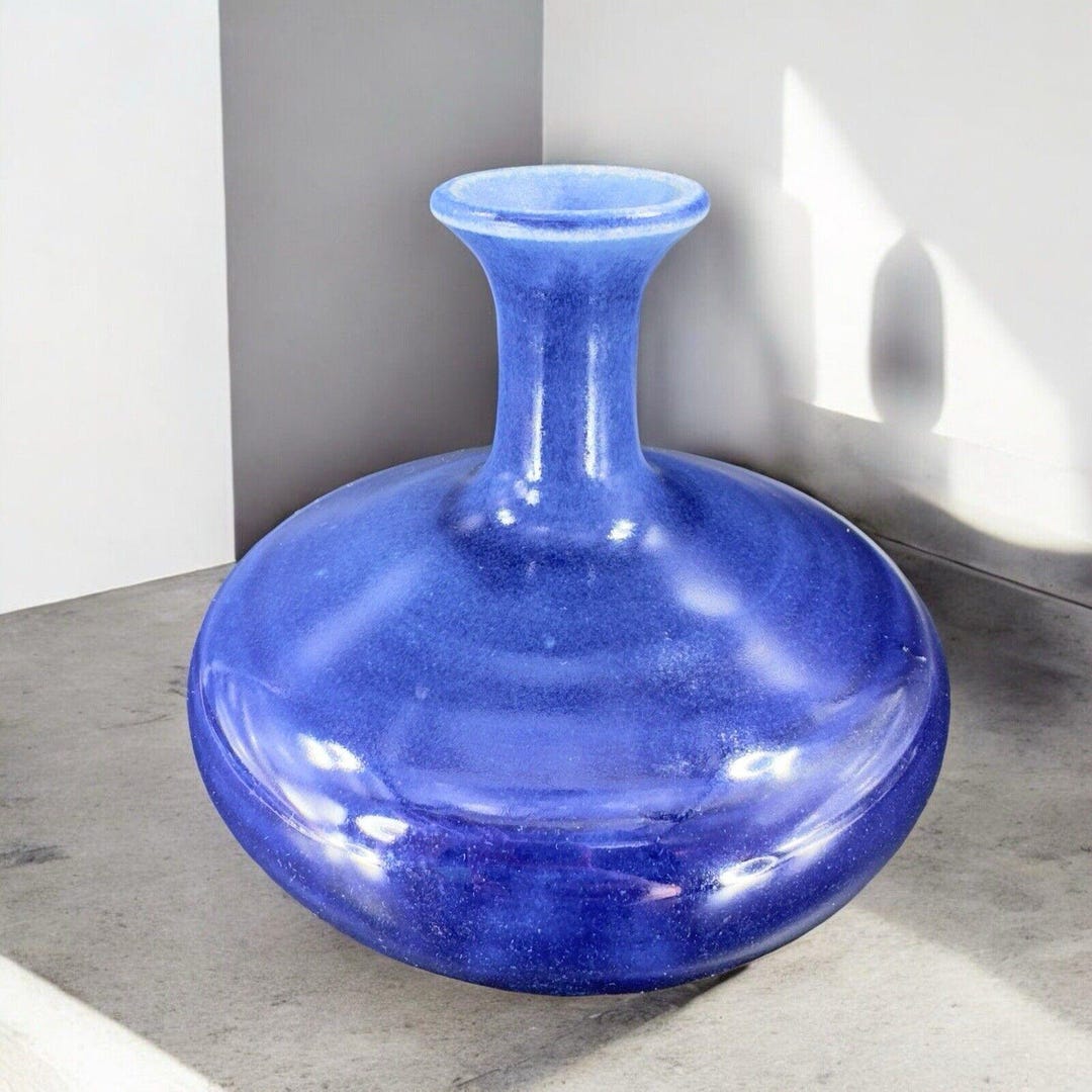 1988 Vintage Hand Made Studio Art Pottery Vase Small Mouth Cobalt Blue ...