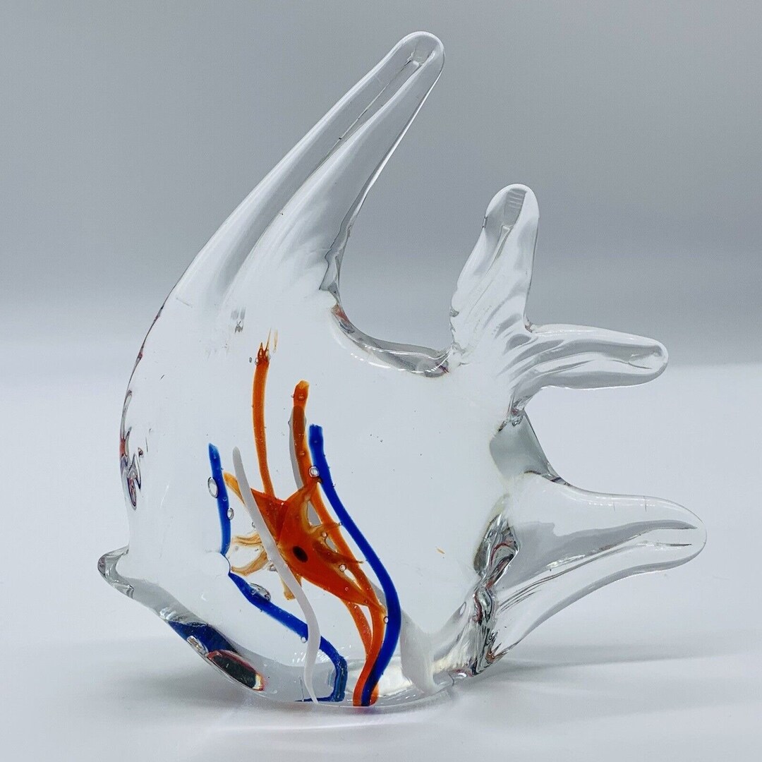Murano Style Art Glass Angel Fish Figurine Paperweight 4.5”T 4”W - Etsy