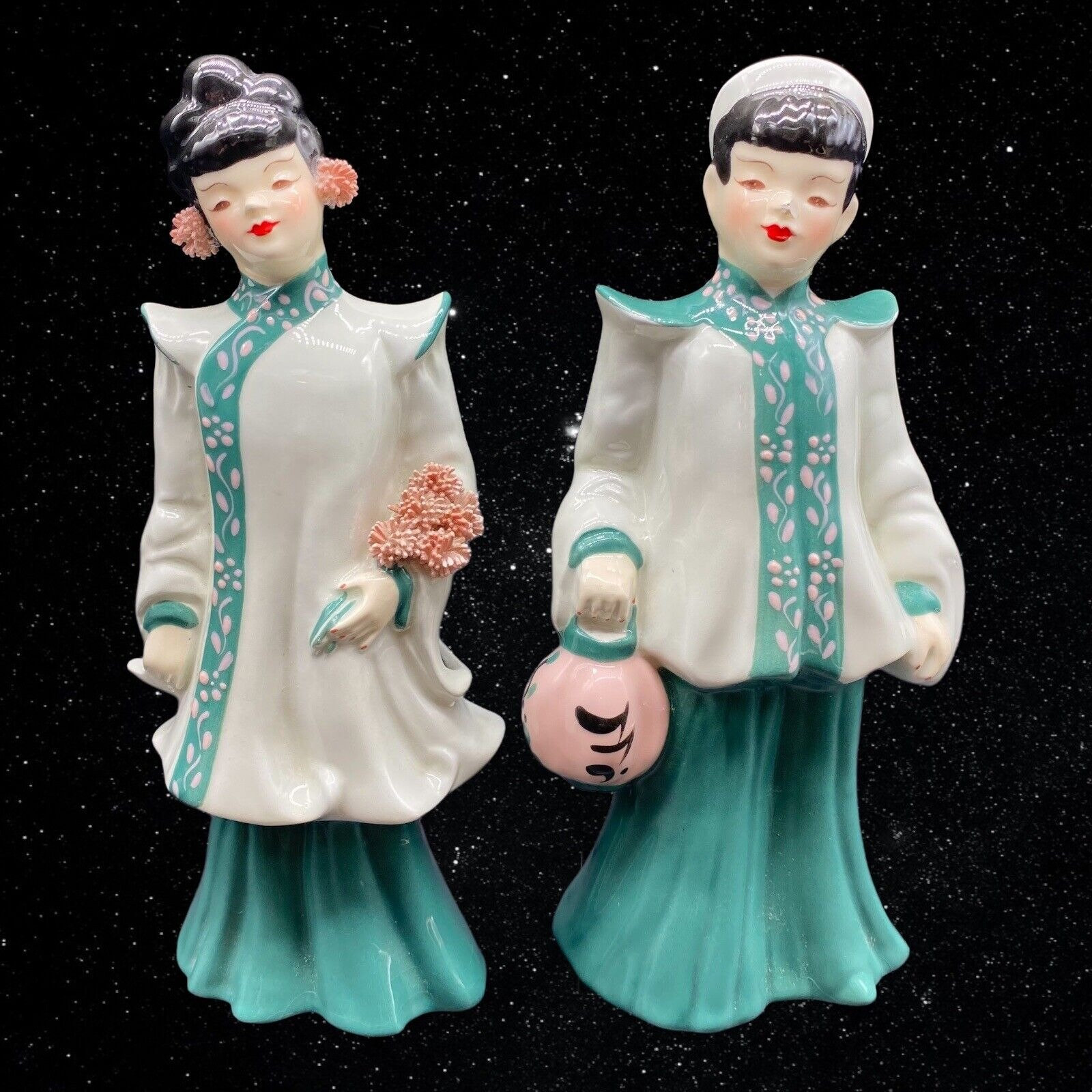 Pair of Florence Ceramics Pasadena California Asian Man & Woman