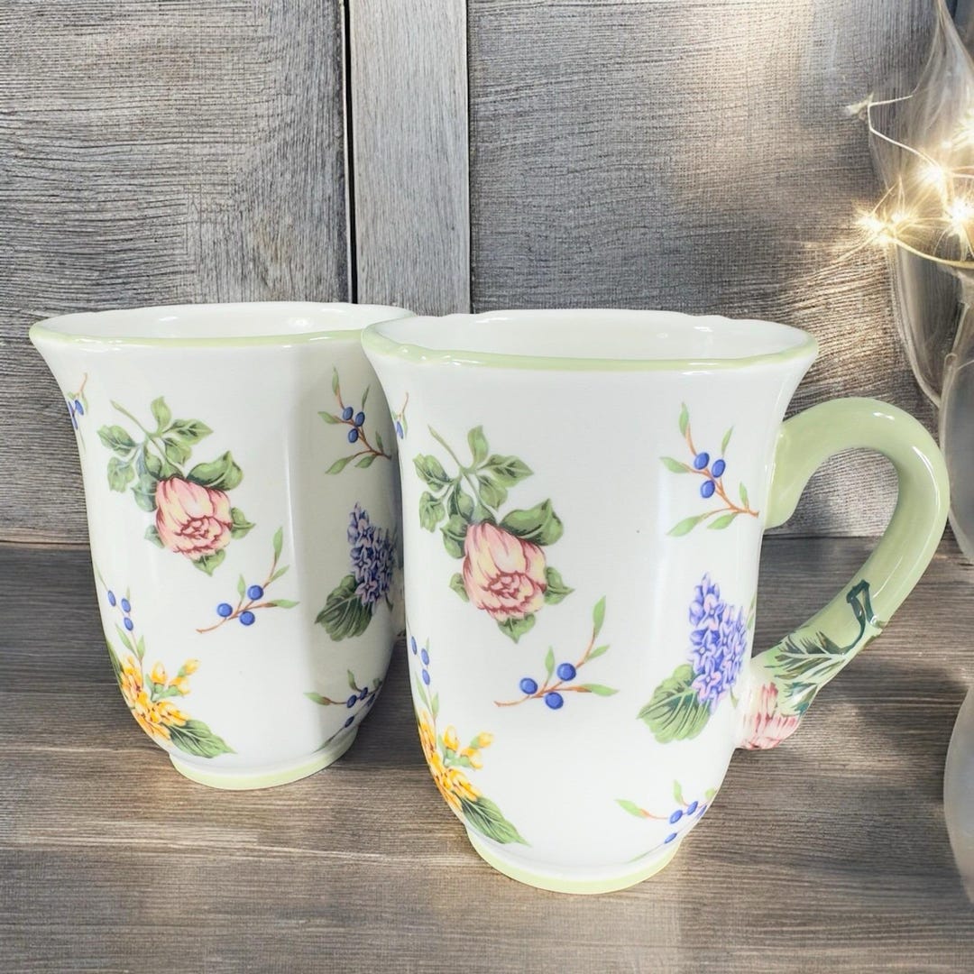 Princess House Garden Floral Ceramic Mugs Cups 12 Oz Set of 2 Ceramic ...