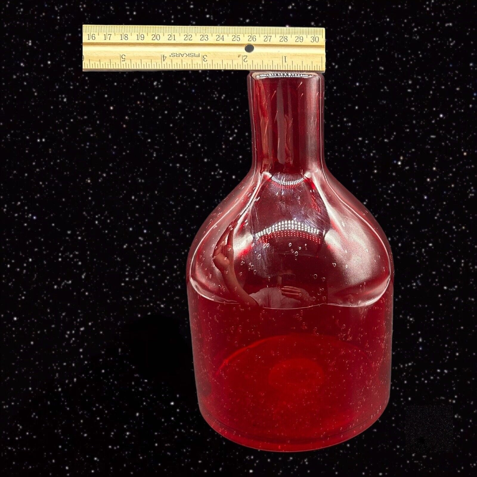 Large Red Glass Bottle Vase With Bubbles All Over Tall Etsy