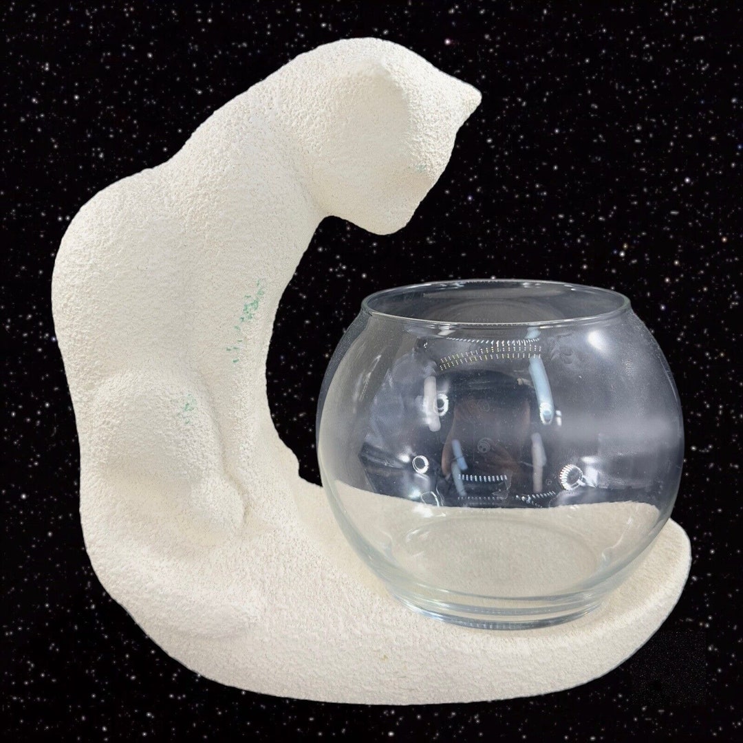 Royal Haeger Ceramic White Cat Sculpture Fish Bowl Plant Stand Etsy