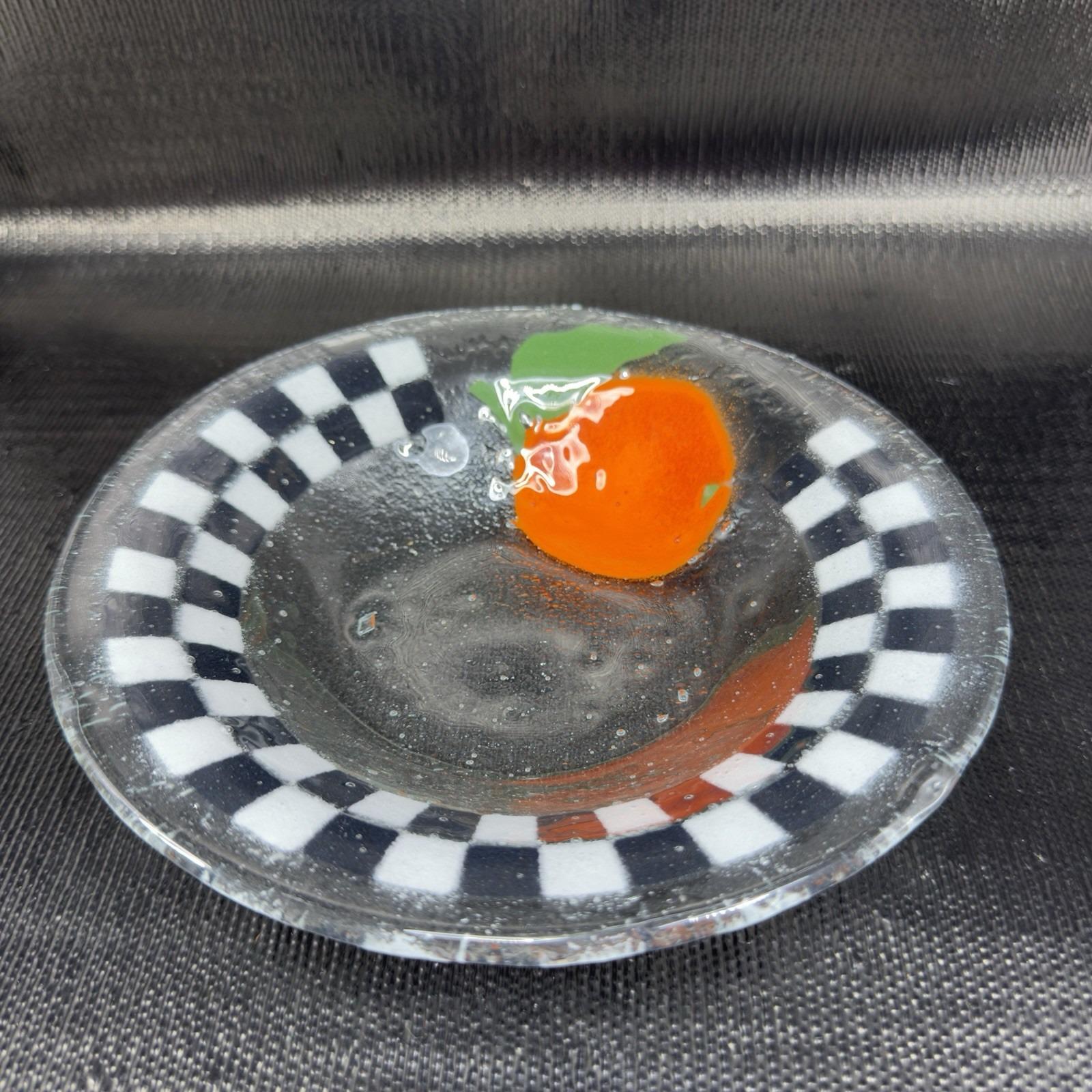 Peggy Karr Fused Glass Checkerboard Plate Dish 8inch With an