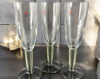 Bormioli Rocco Italian Glasses Cups Flutes Set 3 Smokey Olive Swirl Stem Clear