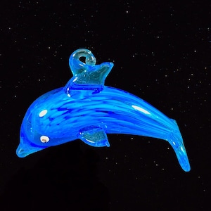 Vintage Murano Art Glass Paperweight Dolphin Blue Glass 1.5”T 2.5”W Figurine Art