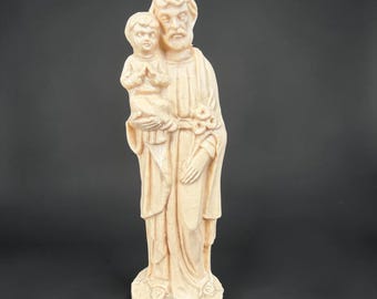 Italian Saint Joseph and Child Jesus Figurine Cream Ivory Color Plastic Statue