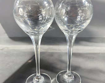 Royal Doulton PRECIOUS Pattern Clear Crystal Goblet Etched Glasses Cups Set 2